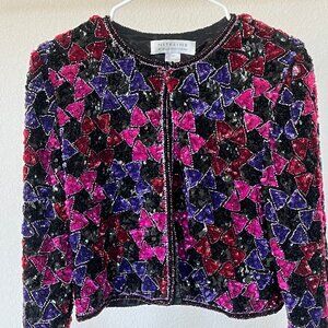 Vintage Niteline Della Roufogali Beaded Sequin Silk Jacket Made In India Medium